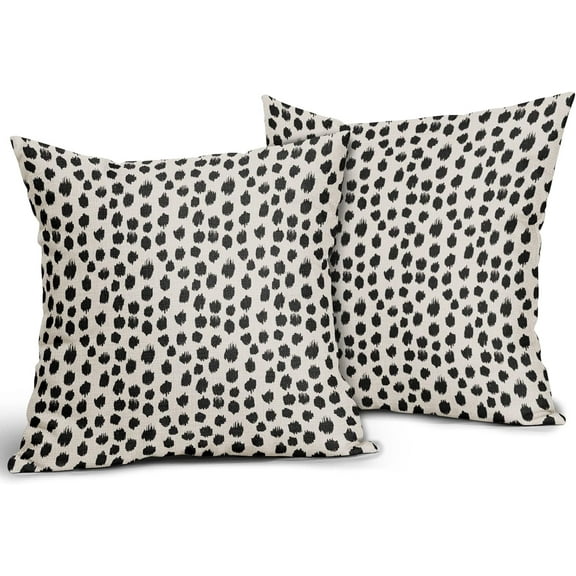 Polka Dot Pillow Covers 18x18 Set of 2 Black Cream Throw Pillows Boho Design Brush Strokes Decorative Outdoor Pillowcase Square Cushion Cover Linen Pillow Case for Home Sofa Couch Bed