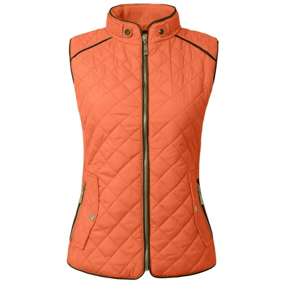 NE PEOPLE Women’s Quilted Vest – Lightweight Sleeveless Full Zip Up Casual Stand Collar Padding Gilet Jacket with Pockets NEWV40 Rust 2XL