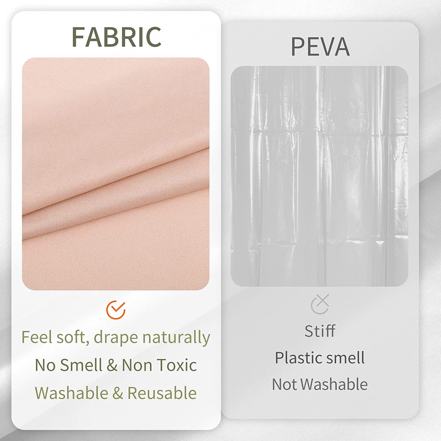 RunMin Grocery Store Pink Shower Curtain Liner Fabric with 3 Magnets - Waterproof Soft Hotel Quality Cloth Shower Curtain for Bathroom, Light-Weight & Machine Washable - Standard 72x72, Blush Pink