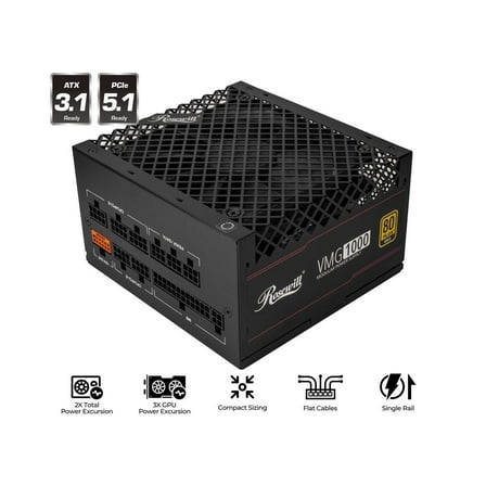 Rosewill VMG 1000W 80+ Gold, ATX 3.0 & 3.1 Compatible, Full Modular Low-Noise Power Supply, PCIe 5.1 12V-2x6 Connector, 100% Japanese Capacitor, 120mm FDB Silent Fan - 5 Year Warranty - VMG1000