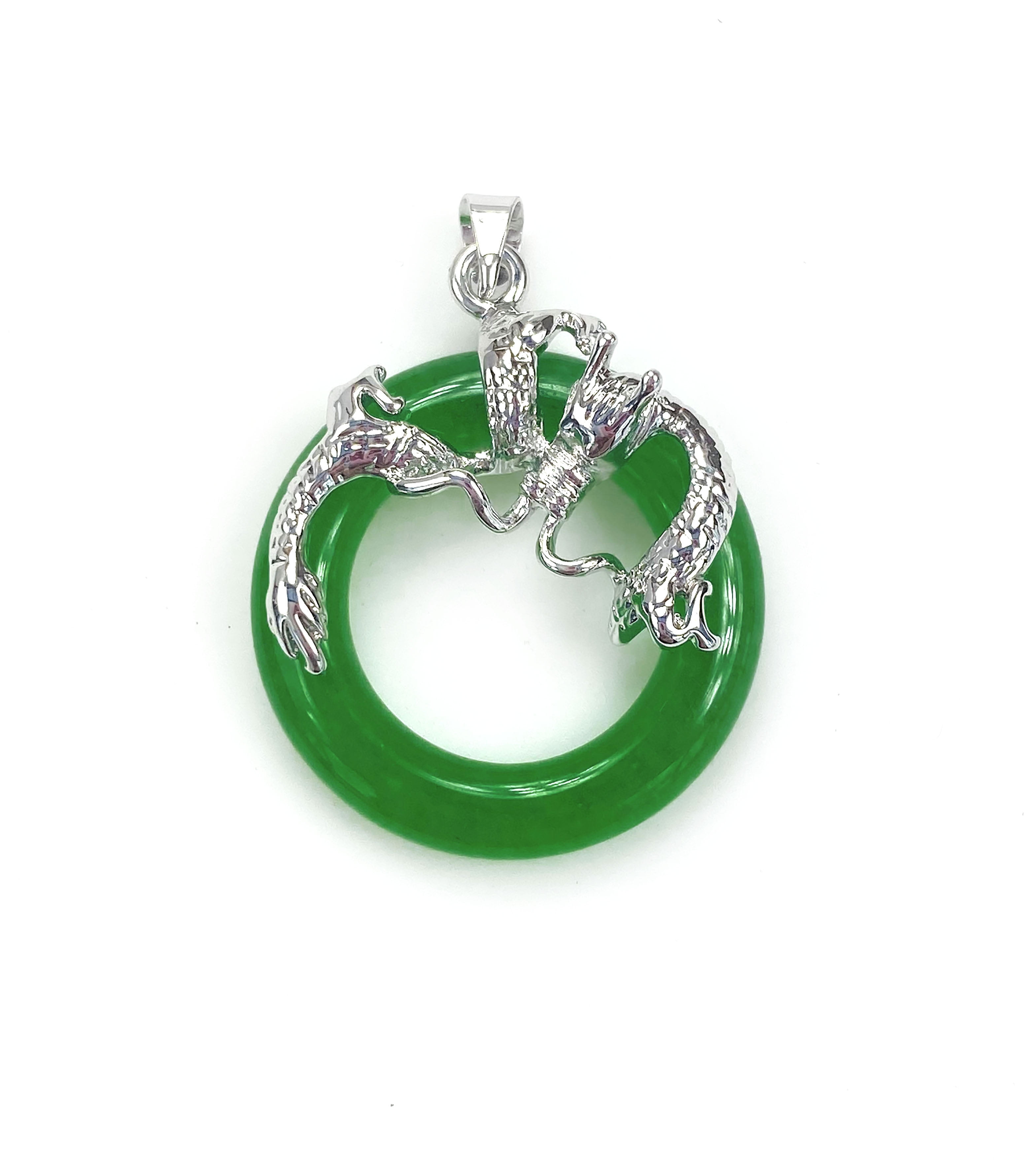 Asian Style Open Round Circle Disc Green Aventurine Gemstone Dragon Pendant Necklace For Women Men