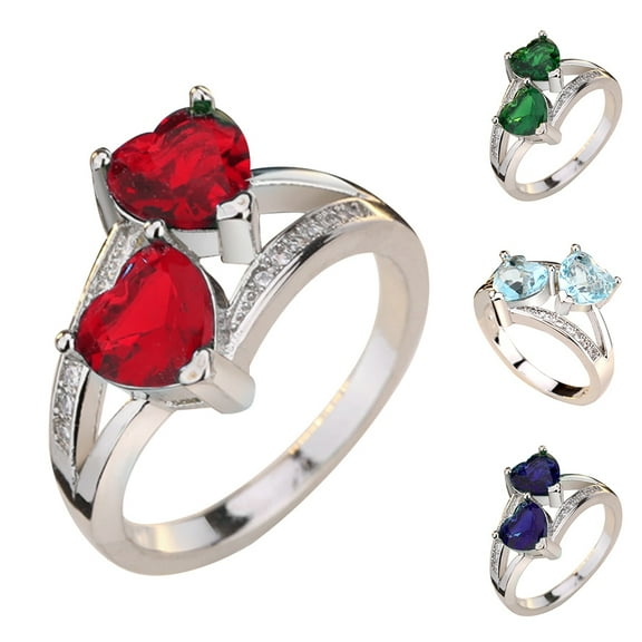 Xinyolin Double Heart Shape Cubic Zirconia Ring, Women's Fashion Jewelry Gift