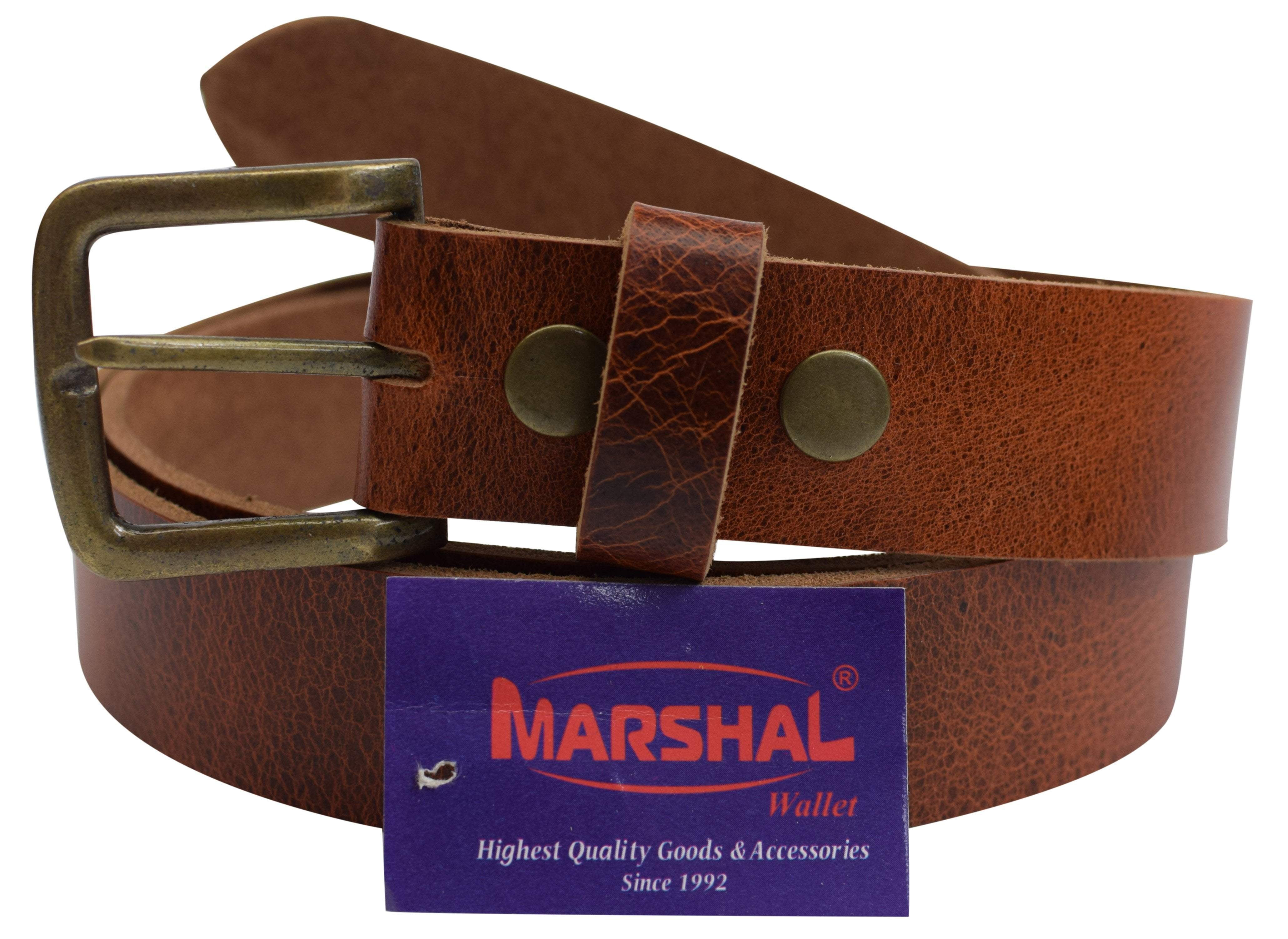Marshal Casual Belt 1.5/" Wide Top Grain Genuine Leather Silver Buckle New