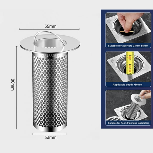 Filtro de acero inoxidable para desagüe de suelo | Tapa antiobstrucción para fregadero | Protector duradero para desagües de lavabos de baño y cocina | Bloqueador de pelos fácil de limpiar