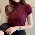 thumbnail image 3 of Chemises Demi-Col Roulé Femmes Tops Tricotés à Manches Courtes Tops Chemises Slim, 3 of 5