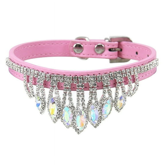 Namzi 1 Pc Bling Dog Collar for Small Dogs Dog Necklace Decoration Adjustable Collars PU Leather Collar- Pink XS Size