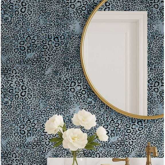 S4Sassy Leopard Print Wallpaper- Blue Animal Theme Removable Walls Covering, 25" x 120" Self-Adhesive Vinyl Wall Paper, Decorative Wallwrap, Easy DIY Walls Covering For Bedroom, Living Room