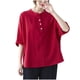 thumbnail image 2 of Fiudx Camisas para Mujer Camisa/Camisa de Cuello Redondo de Manga Corta con Cuello Medio Abierto Liso de Algodón y Lino para Mujer, 2 of 6