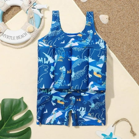 

Xinhuaya 18M-5T Kids Toddler Boys Floatation Swimsuit with Removable Buoyancy Cartoon Print Baby Float Suit Swim Vest One Piece Swimwear Bathing Suit (Blue)