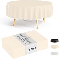 Crown Display 12-Pack Ivory Round Plastic Tablecloths | 90 Inch Disposable Table Covers for Parties & Events