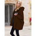 thumbnail image 4 of Women'S Solid Color Long-Sleeved V-Neck Hooded Jacket Casual Loose Plush Buttonless Jacket Coffee Color 5XL, 4 of 7