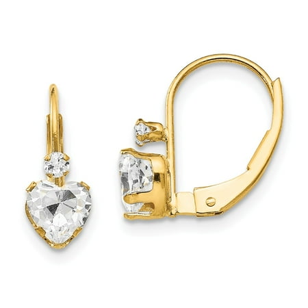 Roy Rose Jewelry 14K Yellow Gold Madi K CZ Heart Leverback Earrings