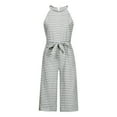 thumbnail image 4 of RPVATI Women Casual Sleeveless Striped Jumpsuit Wide Leg Capri Romper Pants Cropped Overalls Tie Knot with Pocket Gray M, 4 of 7