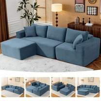 108" Cloud Couch Sectional, Deep Seating Modular Sofa with L-Shaped Chaise, Boneless Upholstered Corduroy Sectional for Living Room or Apartment, No Assembly Required (Blue, Chaise Ottoman)