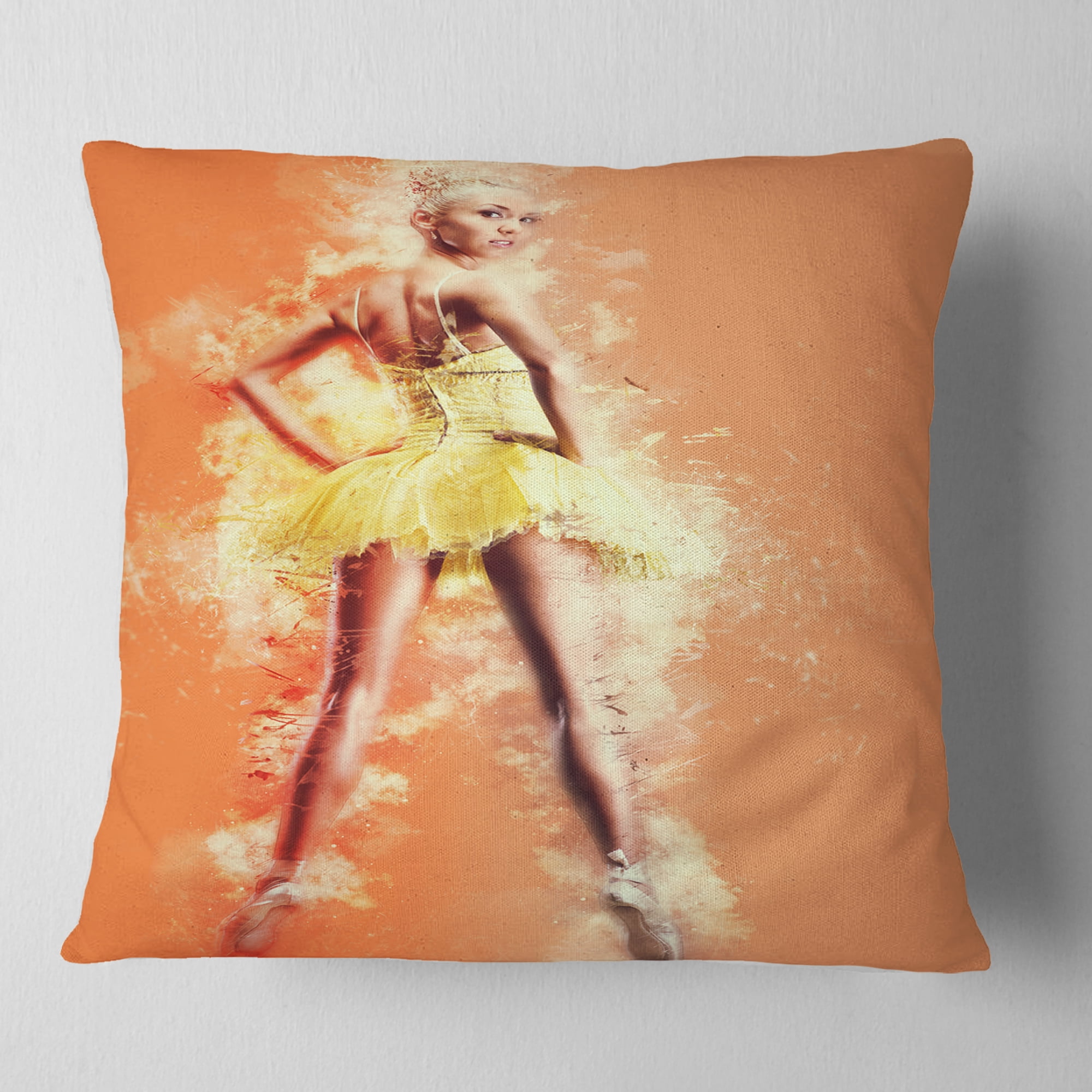Designart Beautiful Ballerina in Yellow Tutu - Portrait Throw Pillow - 18x18
