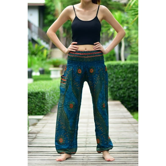 Bohotusk Kids Teal Moonshine Print Elasticated Smocked Waist Harem Pants (6 - 8 Years)