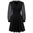thumbnail image 1 of Robe Courte à Col en V pour Femmes, Smockée, Manches Longues, Taille Haute, Ligne A, Cocktail, Mini, Été Automne, Robes 2025, 1 of 10