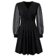 thumbnail image 1 of Vestido Corto Fruncido con Escote en V para Mujer, Color Negro, Talla XL, 1 of 10