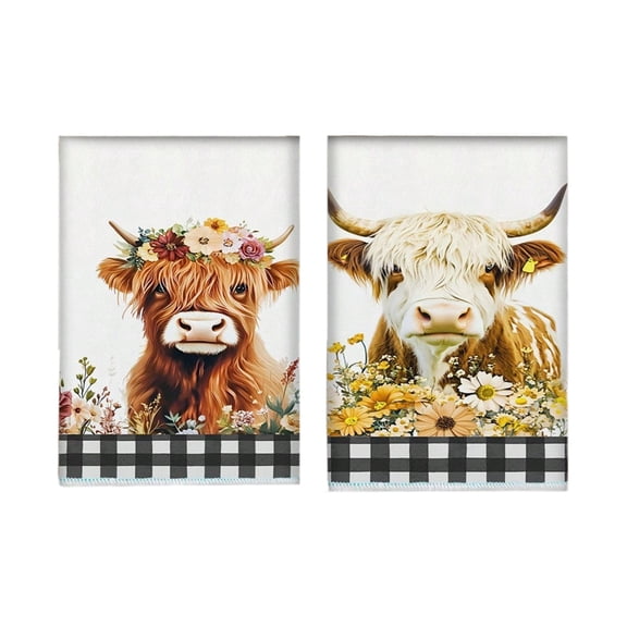 YiJuHui Highlands Cow Kitchen Towels Super Soft Absorbent Dish Cloths Farmhouse Decor Hand Tea Towels for Kitchen Bathroom 60*40cm