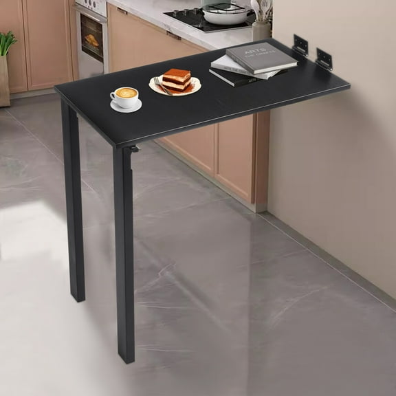Black Wall Mounted Folding Table Wood Folding Dining Table Folding Table with 60kg/132.28lbs Load-bearing Capacity