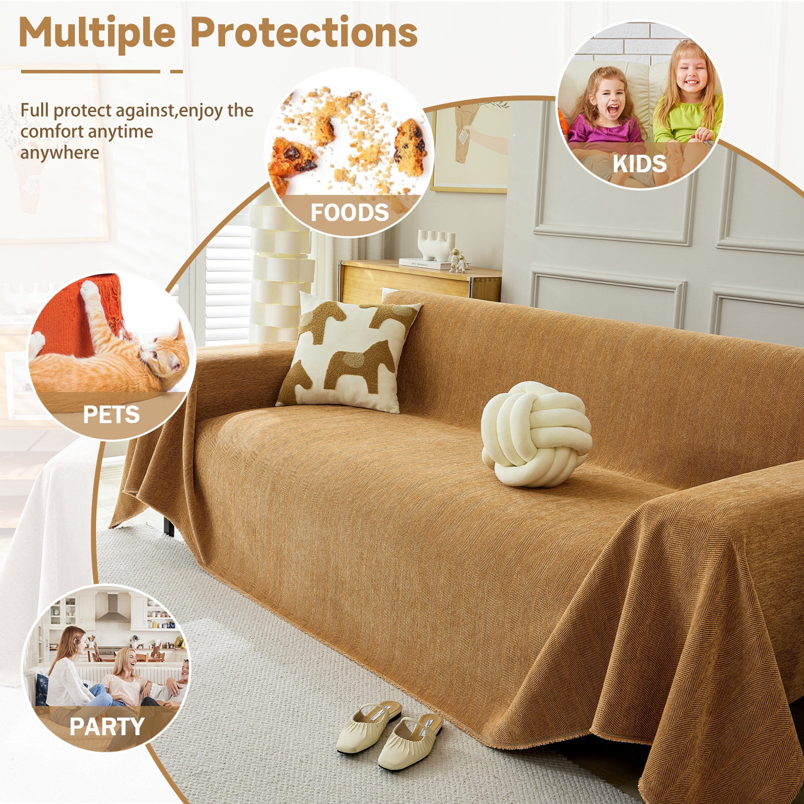 ANMINY Velvet Sofa Slipcover Stretch Couch Cover 1/2/3/4 Seater All-inclusive Protector