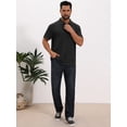 thumbnail image 2 of DARING DIVA Men's Jacquard Short Sleeve Button Down Collared Polo Shirts S Black, 2 of 7