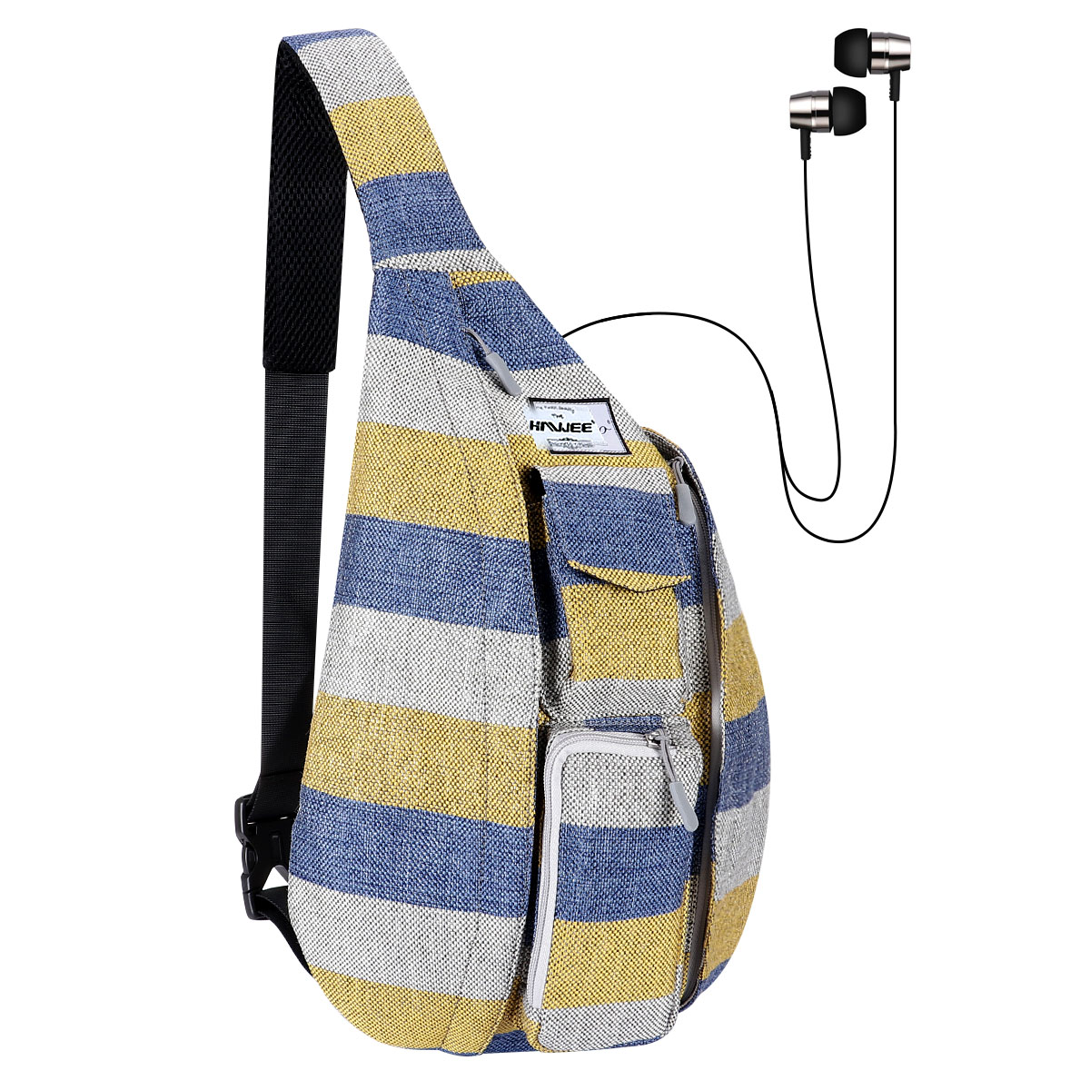 HAWEE Chest Daypack Hiking Backpack Sling Bag Sports Shoulder Travel Crossbody Daypack for Women, Wide Stripes of Yellow/ Blue/Gray - image 1 of 7