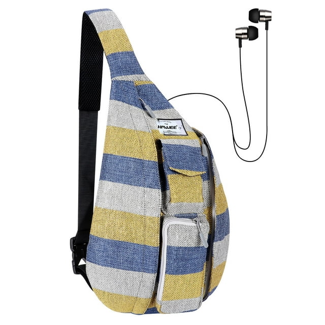 HAWEE Chest Daypack Hiking Backpack Sling Bag Sports Shoulder Travel Crossbody Daypack for Women, Wide Stripes of Yellow/ Blue/Gray