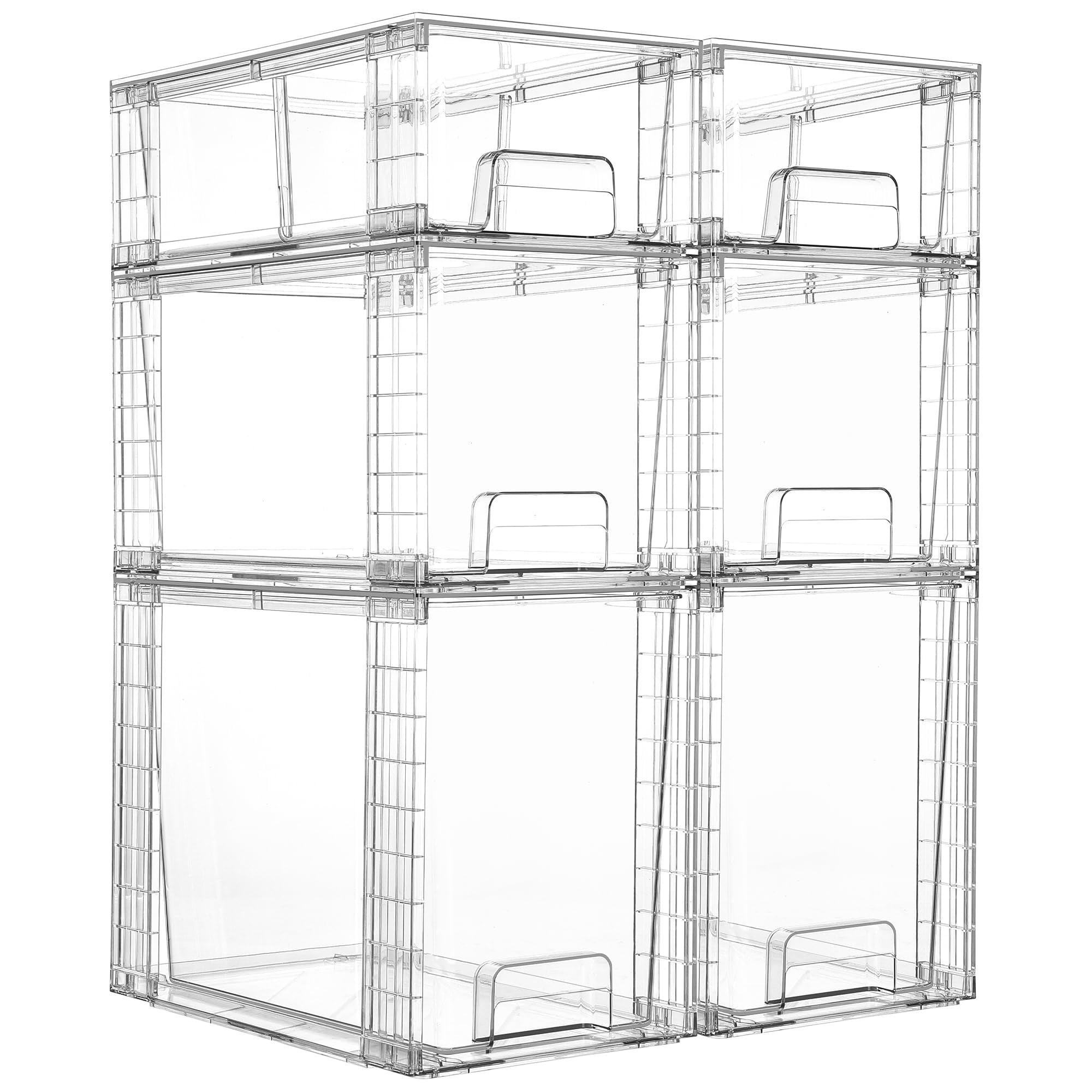6-Pack Clear Stackable Storage Drawers, Easy to Assemble Bathroom Organizers and Storage with Handles, Plastic Drawers for Kitchen, Pantry, Cabinet, Under Sink Organization