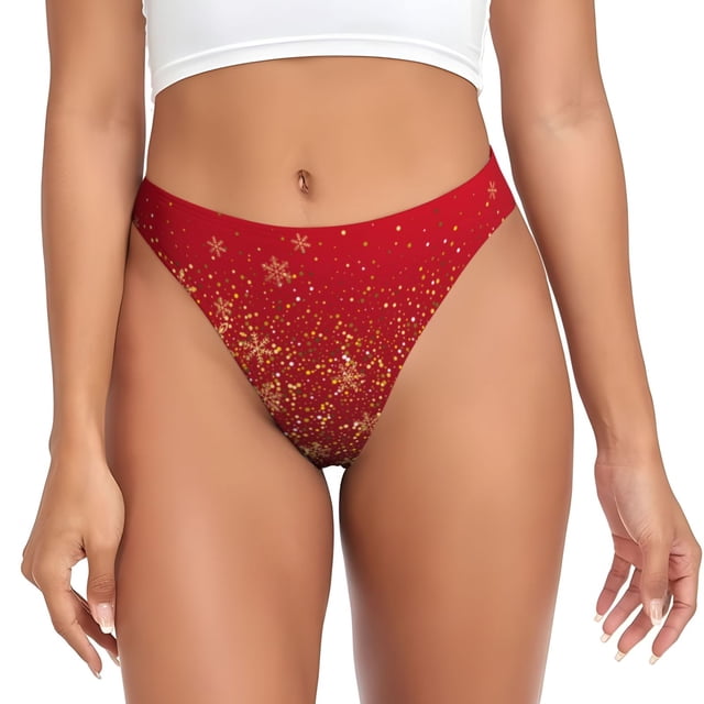Fotbe Merry Christmas Tanga Sin Costuras para Mujer con Estampado – Panties Invisibles, Transpirables y Cómodos para Uso Diario-Large