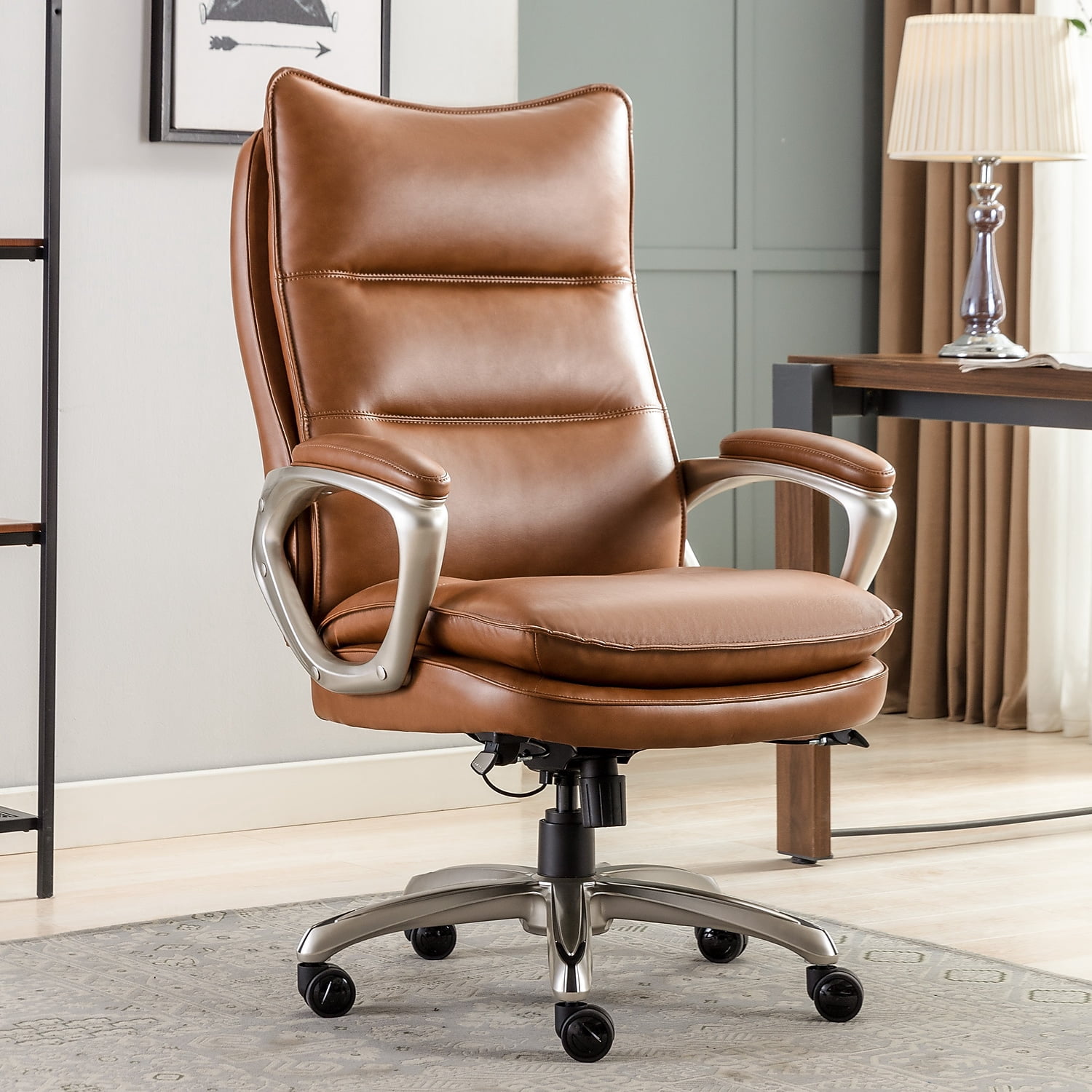 La-Z-Boy Jenkins Ergonomic Bonded Leather Swivel Executive Big & Tall Chair Brown (60075-CAM)
