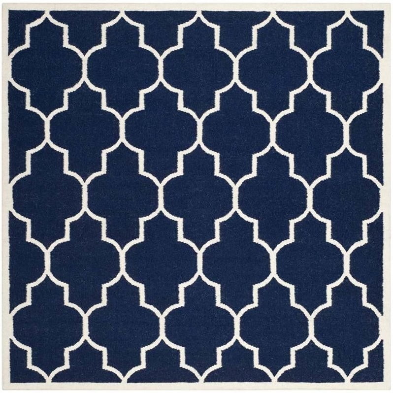 SAFAVIEH Dhurries Toby Geometric Area Rug, Navy/Ivory, 6' x 6' Square