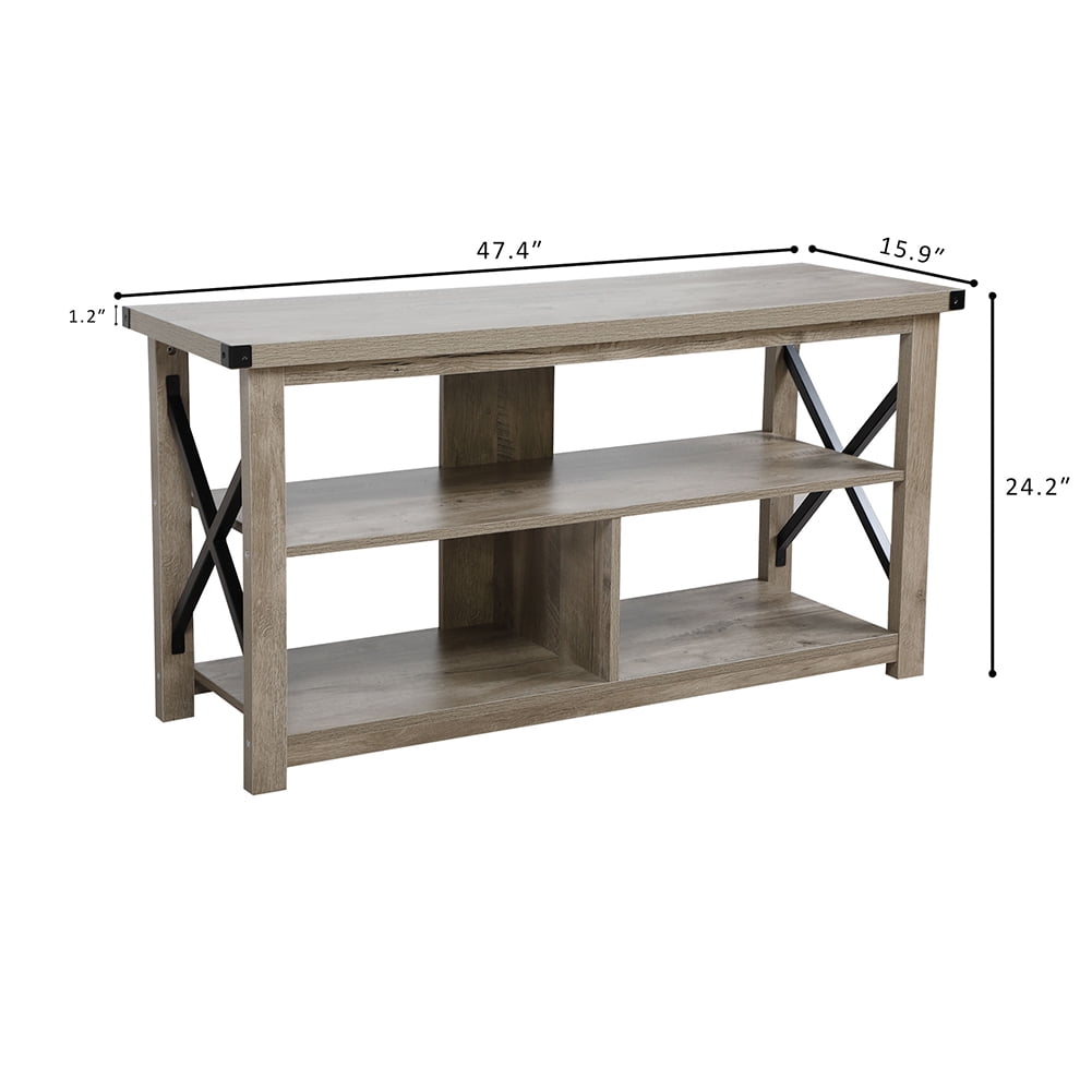 Kadyn Tv Stand for 55 Inch Tv, Console Table with 3-tier Storage Shelves, Entertainment Center for Living Room, Gray