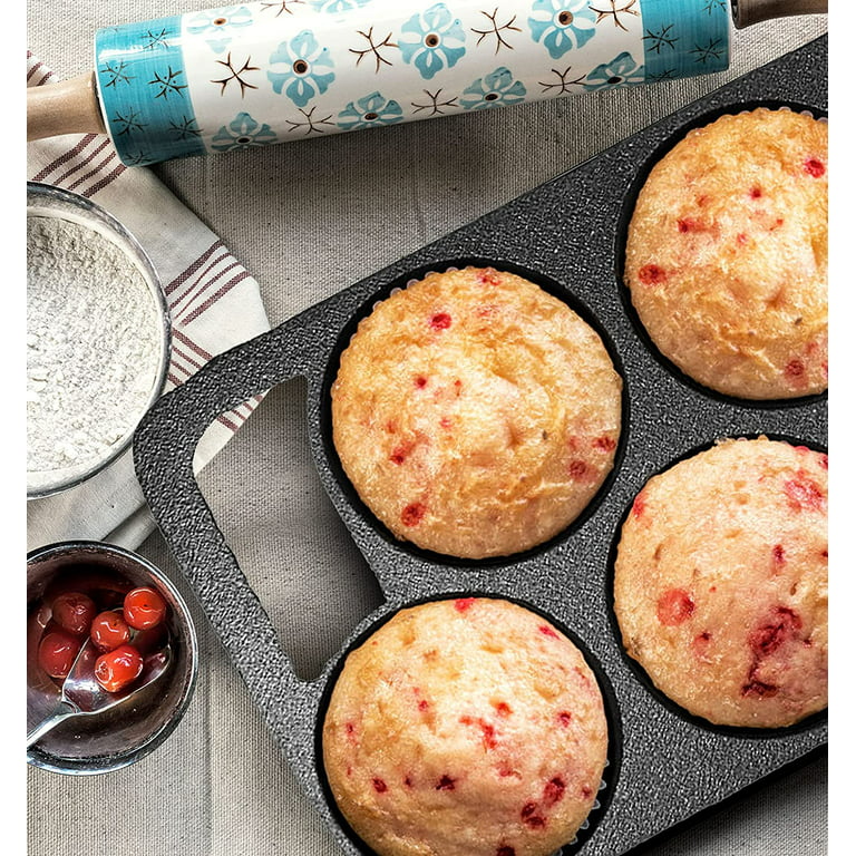  Bruntmor Premium Cast Iron 7-Cup Biscuit Pan, Large Muffin Pan,Round  Kitchen Non Stick Baking Tool for Scones, Cornbread, Muffins, cup cakes and  Brownies, Perfect for Christmas eve,Black : Home & Kitchen