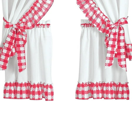Samantha Checkered Country Style Tier Rod Pocket Window Curtain