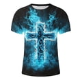 thumbnail image 4 of Mens Shirts Comfortable Crew Neck Basic Cross Printed Mens Clothing,Blue,XL, 4 of 5