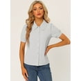 thumbnail image 4 of DARING DIVA Women's Peter Pan Collar Short Sleeve Button Front Shirts S Light Gray, 4 of 6