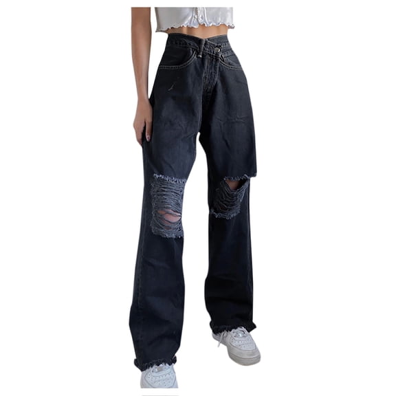 Vedolay Jeans for Women Trendy Denim Pants Jeans Casual Mid Waisted Jeans Black,M