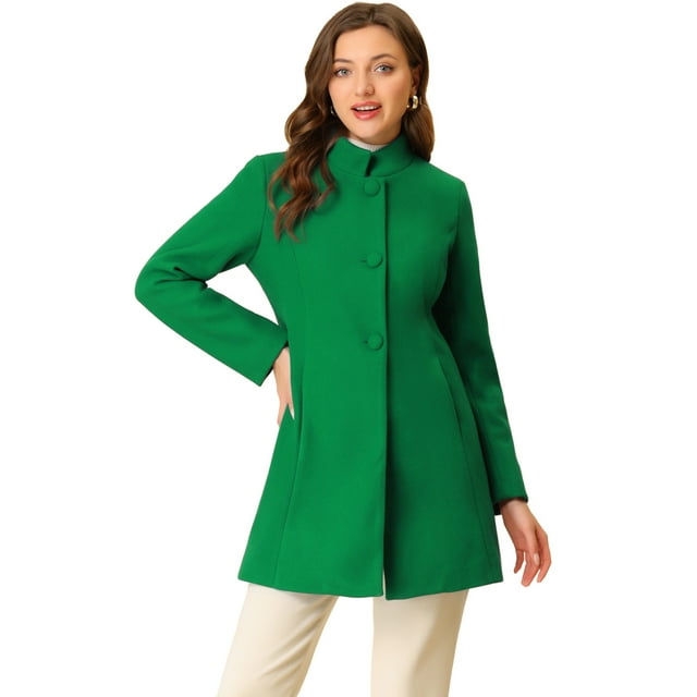 INSPIRE CHIC Manteau d'Hiver pour Femme à Col Montant, à Simple Boutonnage, Long Mi-Cuisse, Vert, TP
