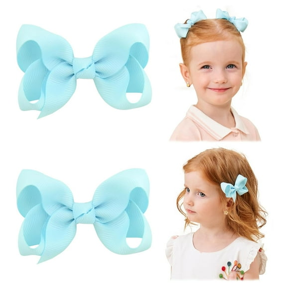 2 PCS 6" Big Hair Bows for Girls Alligator Clips Grosgrain Ribbon Solid Color Hair Accessories for Little Teen Toddler Girls Kids-White