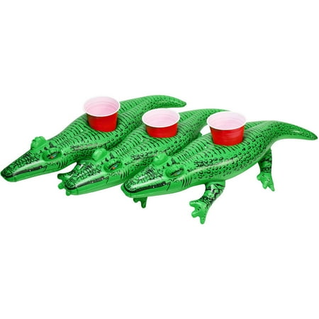 GoFloats Inflatable Gator Drink Holder, 3-Pack, Float your drinks in style