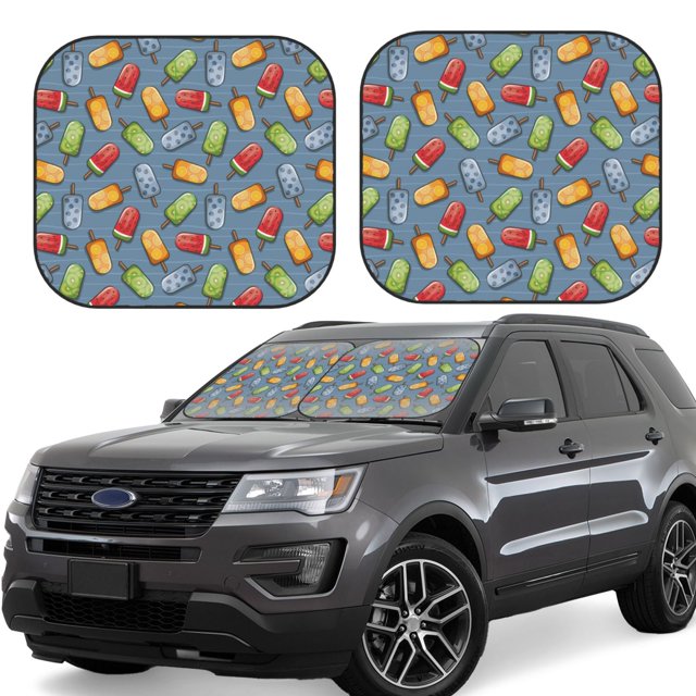 Fotbe Fruit Ice Cream Juego de 2 Piezas de Parasoles para Parabrisas | Bloqueador Solar para Auto | Accesorios Plegables para Protección Solar Interior-Large
