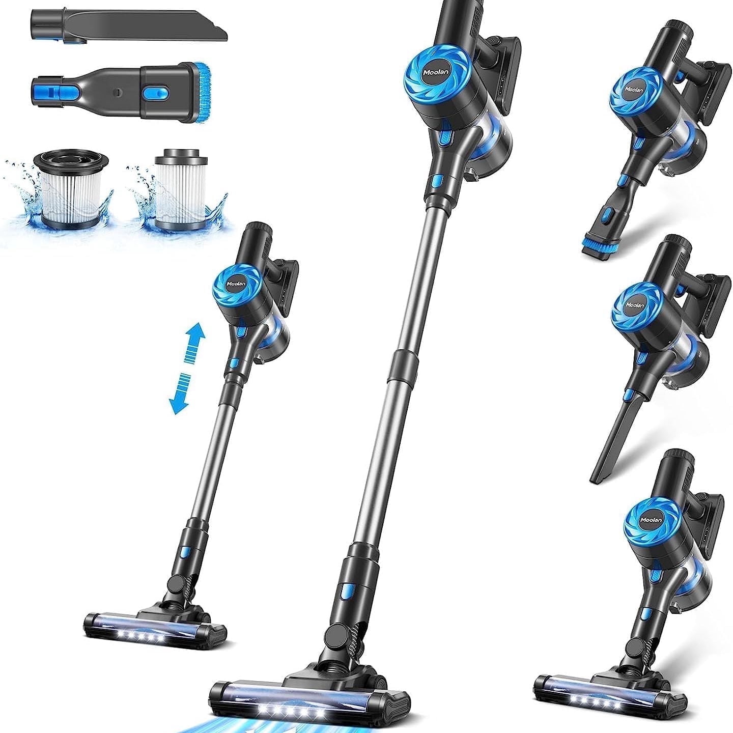 Moolan Cordless Vacuum Cleaner, 380W 28Kpa 50 Mins Vacuum Cleaners for Home, 6 in 1 Stick Cordless Vacuum with LED, Wall Dock, Anti-Tangle Rechargeable Vacuum for Pet Hair Carpet Hardwood Floor