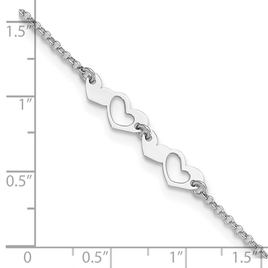 5.75mm 925 Sterling Silver Love Hearts Plus 1in Extension Anklet 9 Inch Anklet for Women - 1.6 Grams