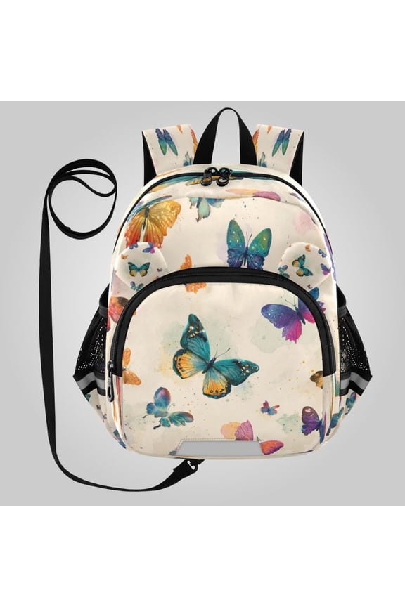 Adorable Ear-Print Backpack with Reflective Strip and Anti-Lost Leash Adjustable Shoulder Straps Mini Travel Backpack Vibrant Polka Dot Butterfly