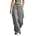 thumbnail image 3 of RongHuan Women's Cargo Pants Loose Fit Hiking Trousers Elastic Waist Wide Leg Pant with Pockets, 3 of 9