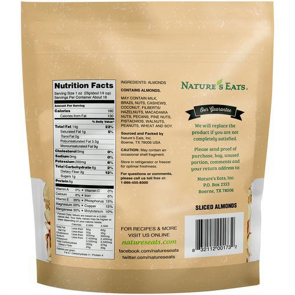 Nature's Eats Sliced Almonds, 16 oz, Gluten Free, Non-GMO Verified