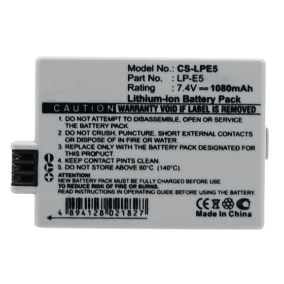 Replacement Battery for Canon EOS 1000D,EOS 450D,EOS 500D,EOS Kiss F,EOS Kiss X2,EOS Kiss X3,EOS Rebel T1i,EOS Rebel XS 18-55IS Kit,EOS Rebel Xsi,EOS Rebel XSi EF-S 18-55IS Kit,LC-E5,LP-E5