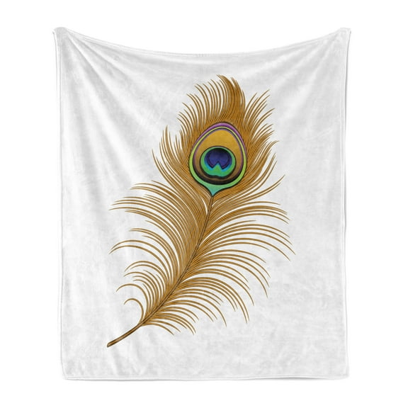 Peacock Soft Flannel Fleece Throw Blanket, Exotic Alluring Bird with Feathers Wildlife Nature Image Print, Cozy Plush for Indoor and Outdoor Use, 50" x 70", Mustard Green Navy, by Ambesonne