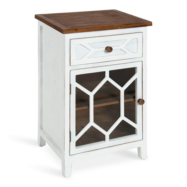 Kate And Laurel Pearlind Shabby Chic, White Side Table With Glass Door